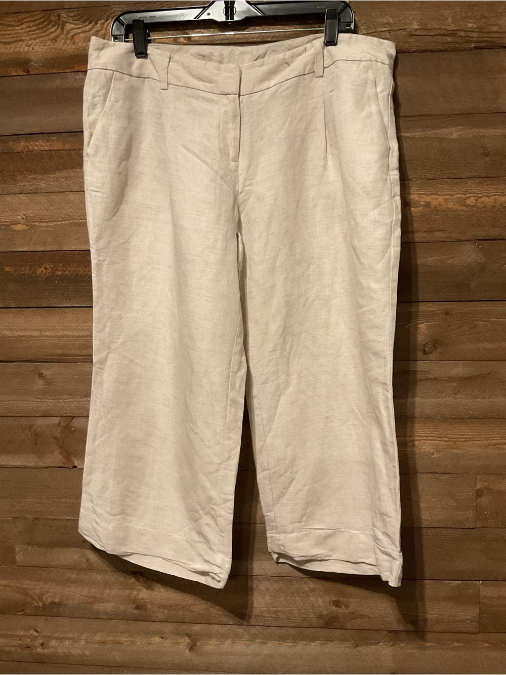 Linen Natural Color Wide Leg Gaucho Crop Pants New York & Co. Women’s Size 14